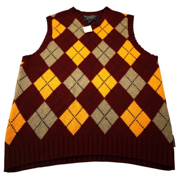 Abercrombie & Fitch Argyle Sweater Vest Mens Large Multi Diamond Plaid Pullover